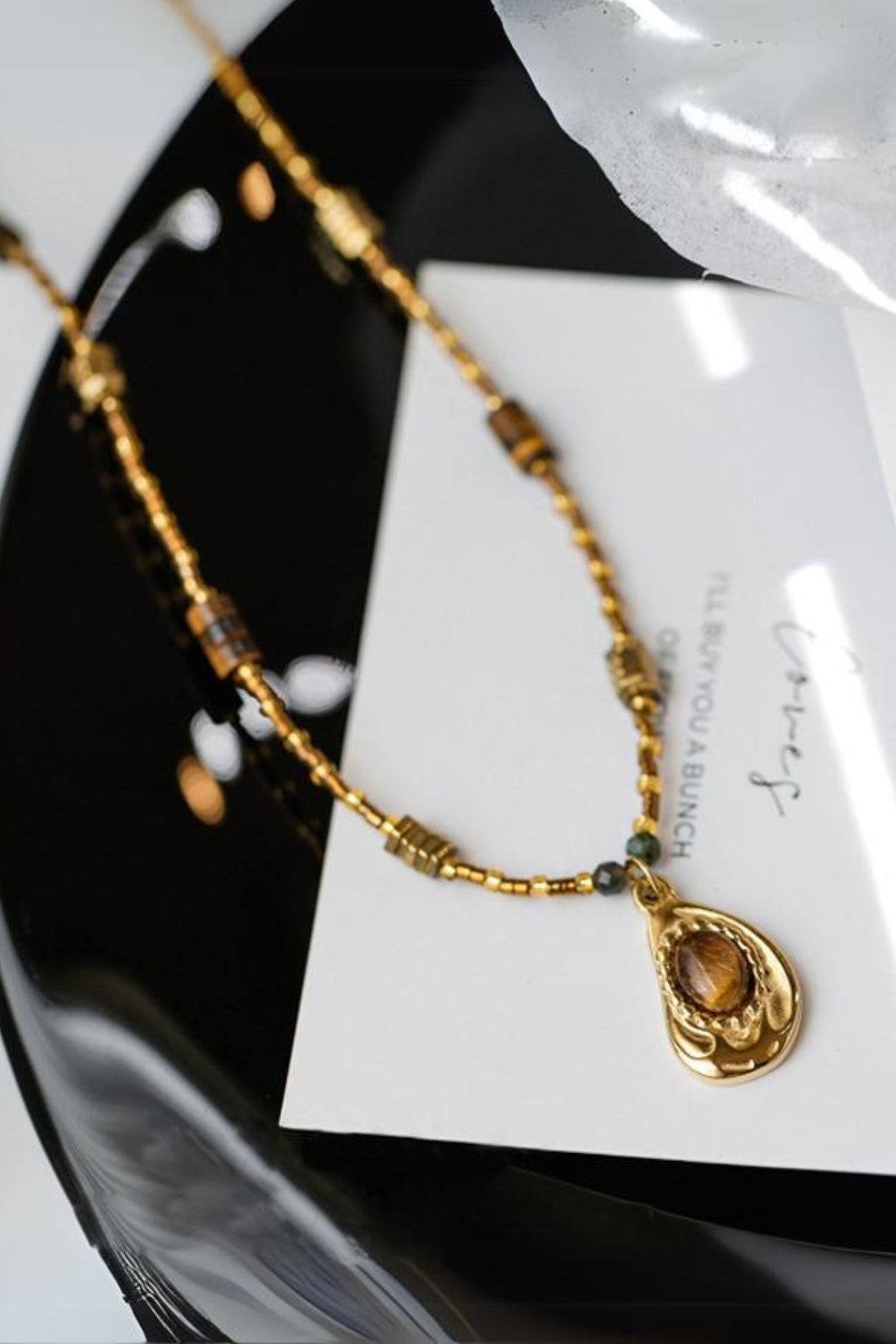 Retro Tiger Eye Stone Beaded Necklace