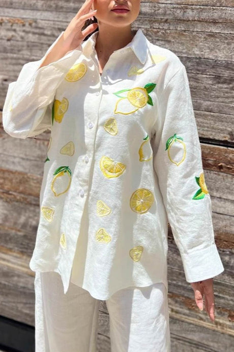Embroidery Long Sleeve Two-piece Blouse Set
