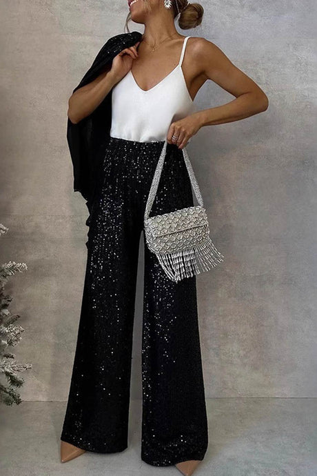 Arolora Sequin Long Sleeve Blazer Flare Long Pants Set