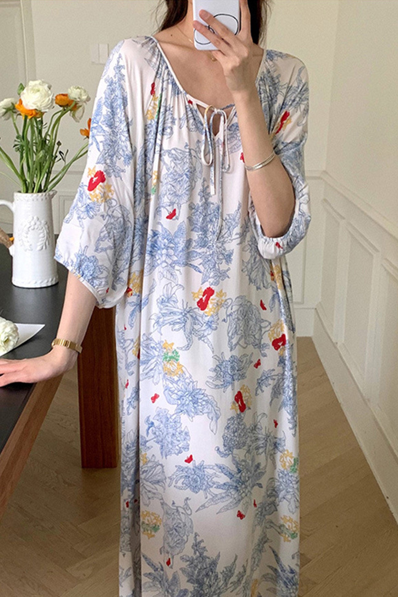 Arolora Printed Tie-up Oversize Loungewear