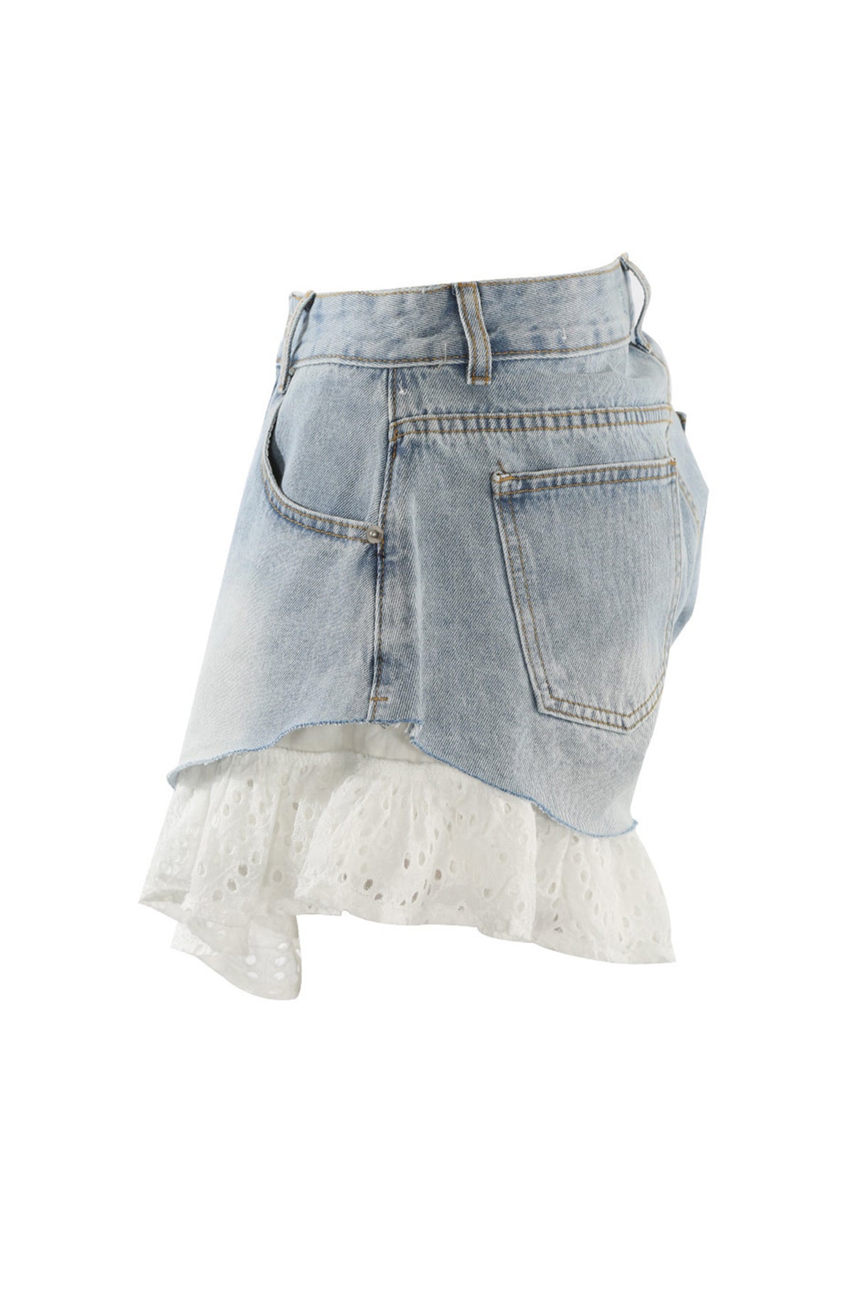 Arolora Lace Patchwork Denim Shorts