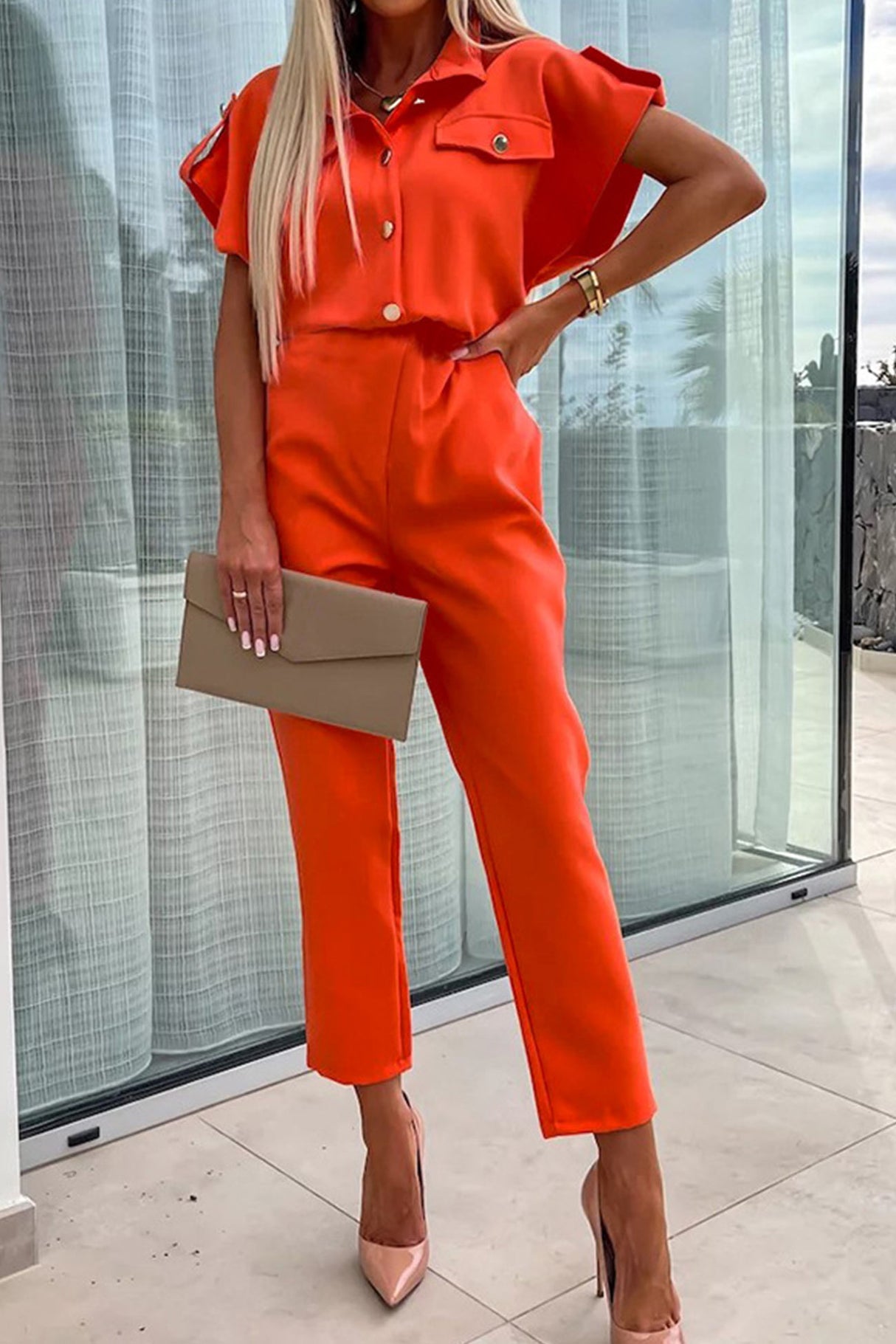 Arolora Cap Sleeve High Waist Cargo Jumpsuits