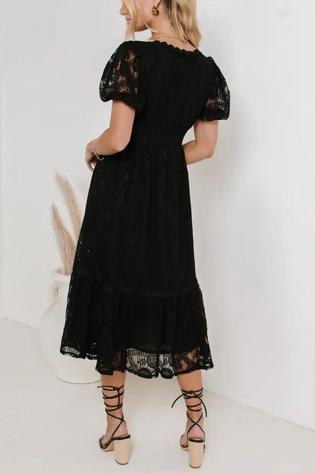 Arolora Lace Single-breasted Midi Dress