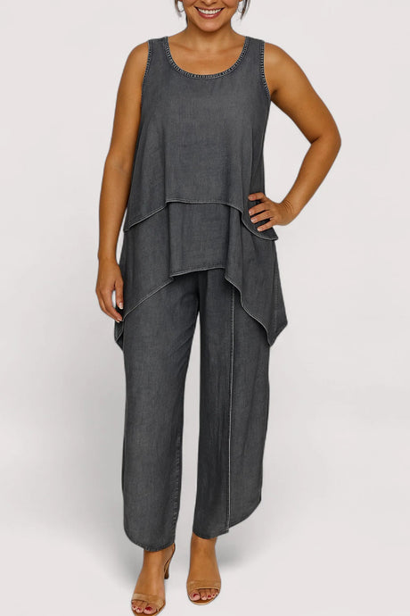 Arolora Solid Color Irregular Three-piece Outfit