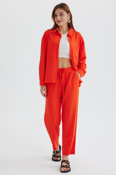 Long Sleeve Solid Color Shirt Long Pants Set