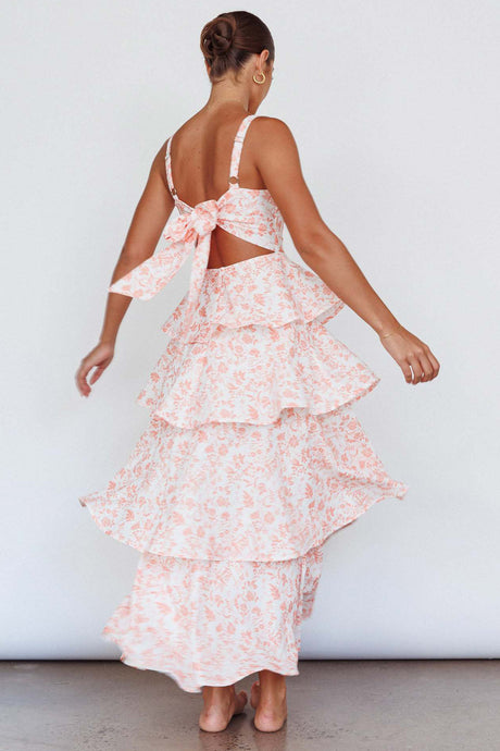 Arolora Floral Print Tie-up Tiered Midi Dress