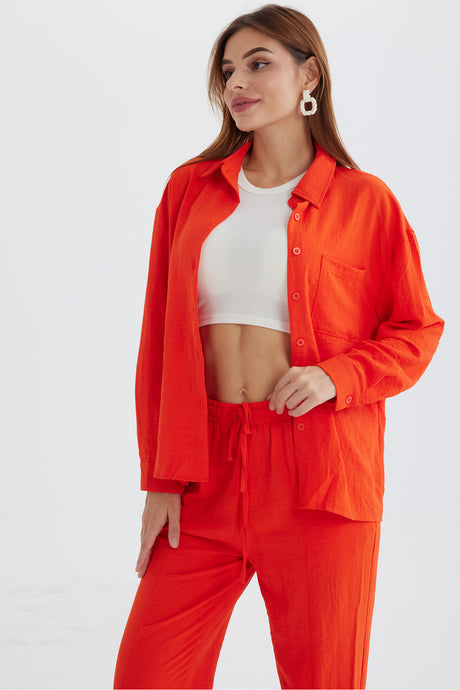 Long Sleeve Solid Color Shirt Long Pants Set