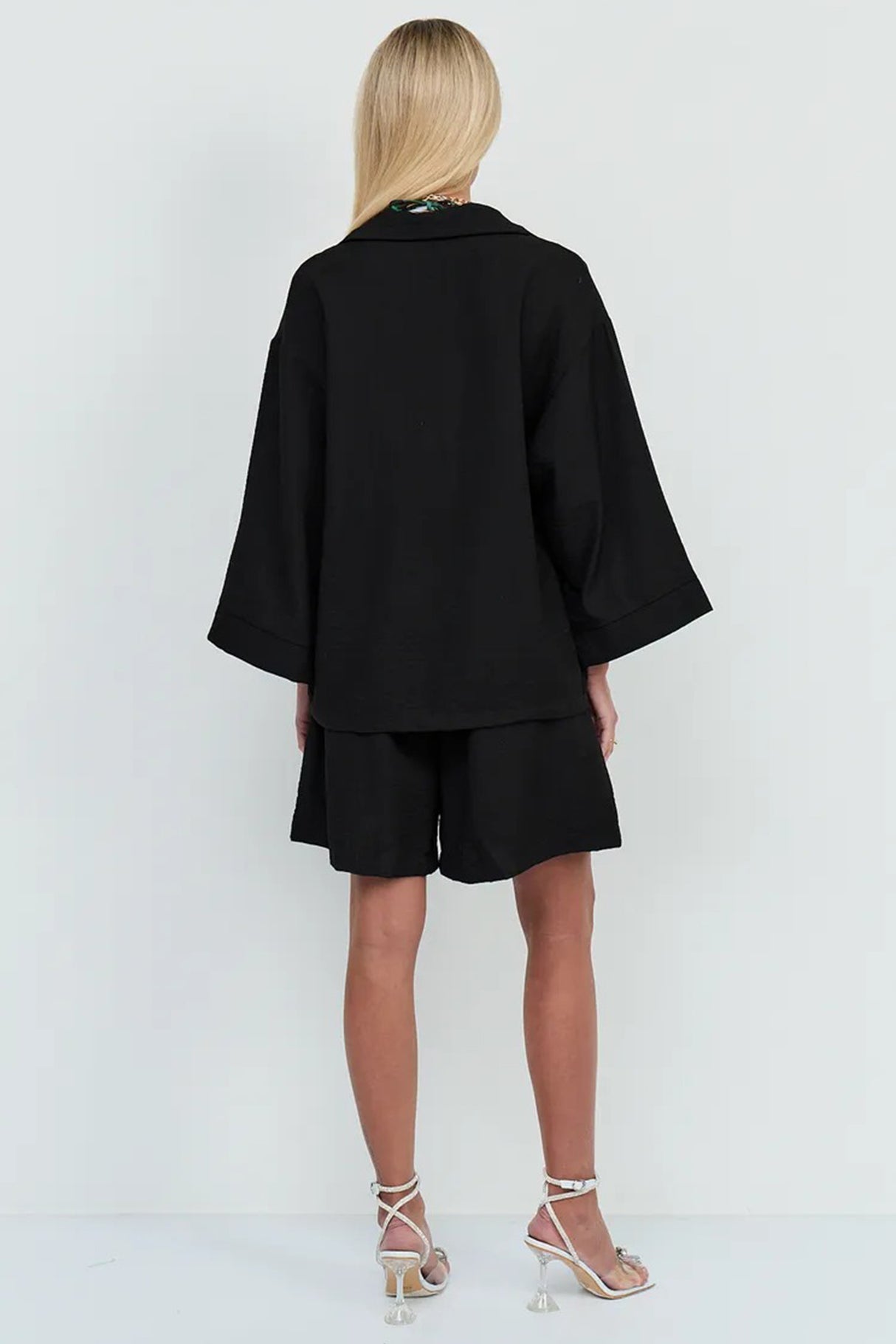 Solid Color Shirt Single-breasted Bermuda Shorts Set