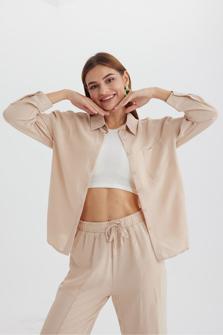 Long Sleeve Solid Color Shirt Long Pants Set