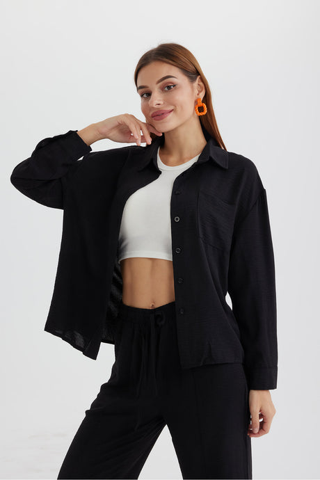 Long Sleeve Solid Color Shirt Long Pants Set