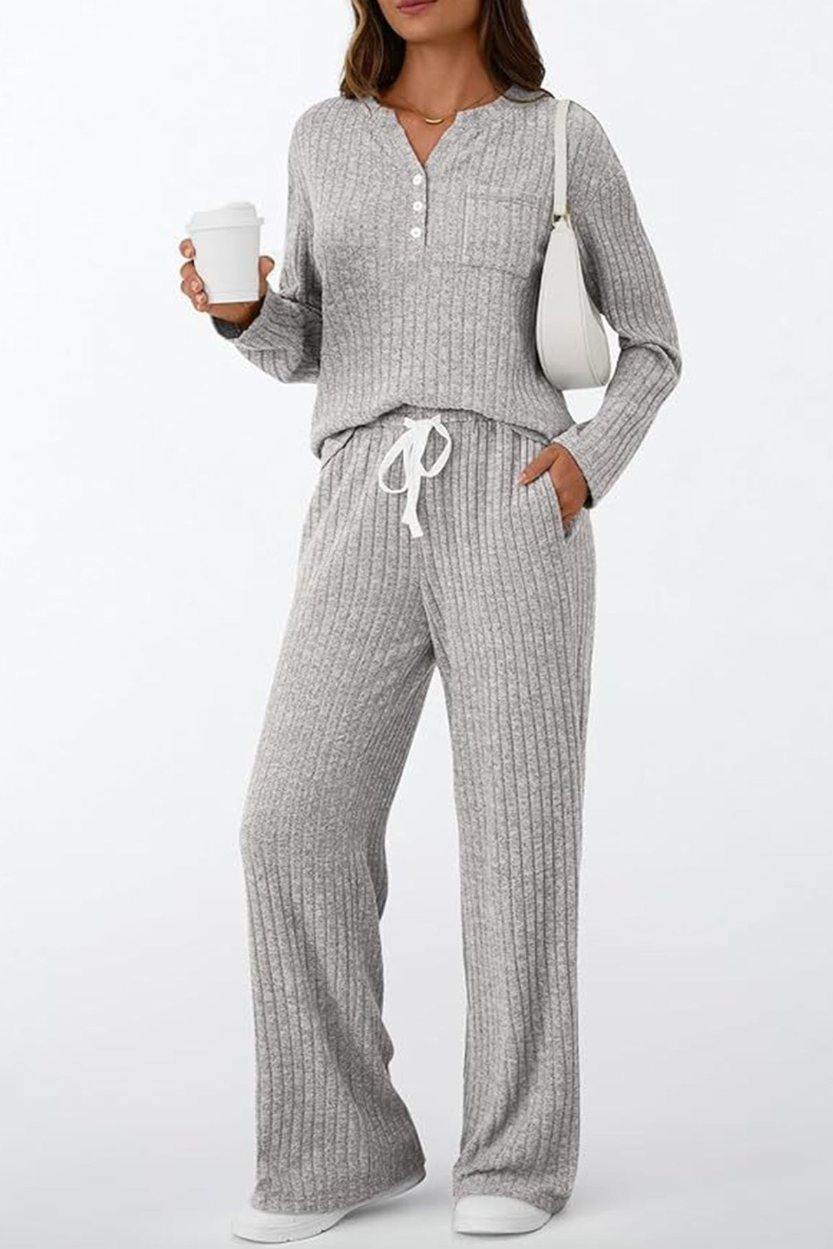 Ribbed Pitted Brushed Two Piece Pants Set