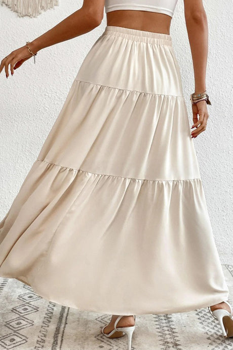 Single-breasted Solid Color Tiered Maxi Skirt