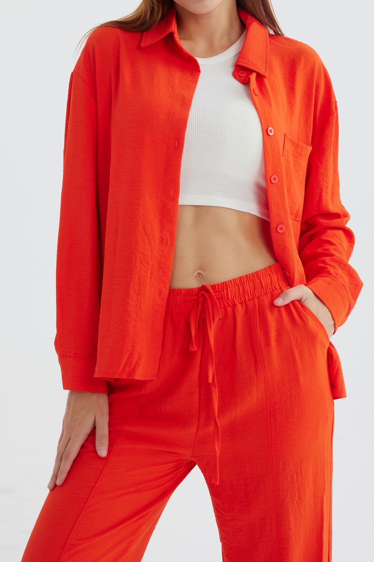 Long Sleeve Solid Color Shirt Long Pants Set