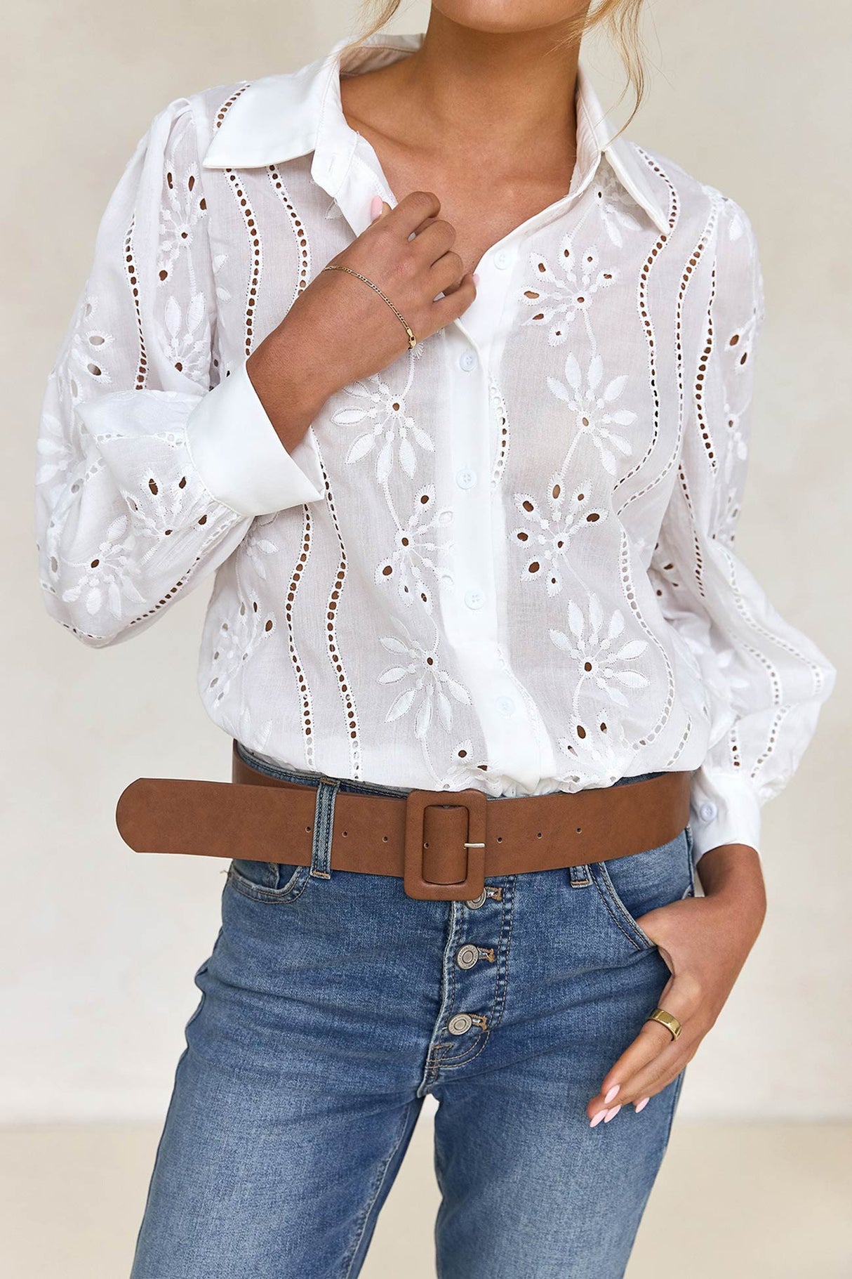 Hollow Out Puff Sleeve Blouse