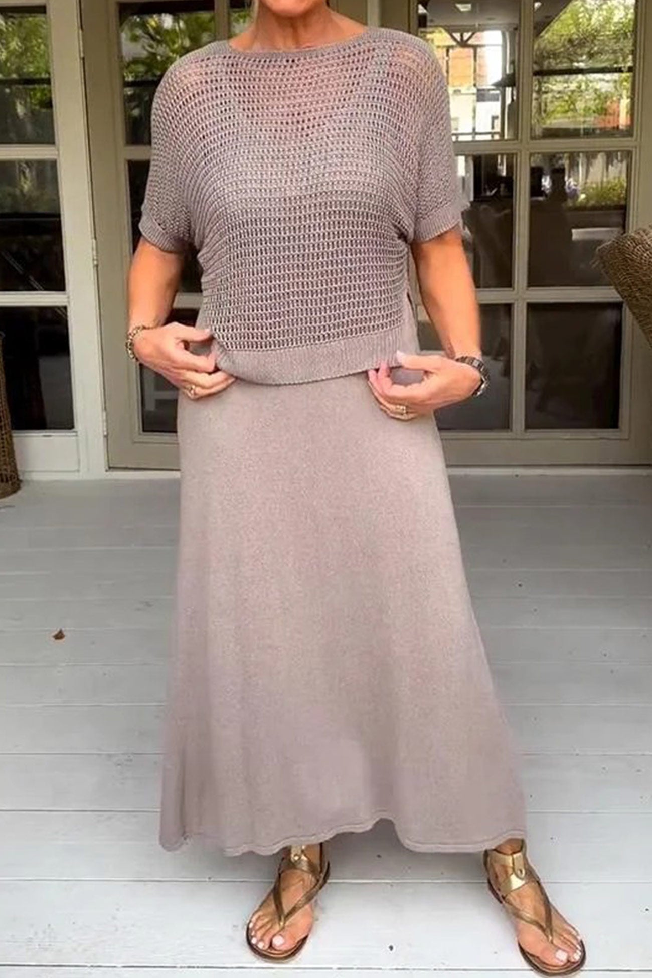 Hollow Out Knit Cover-up Tank Dress Two-piece Set