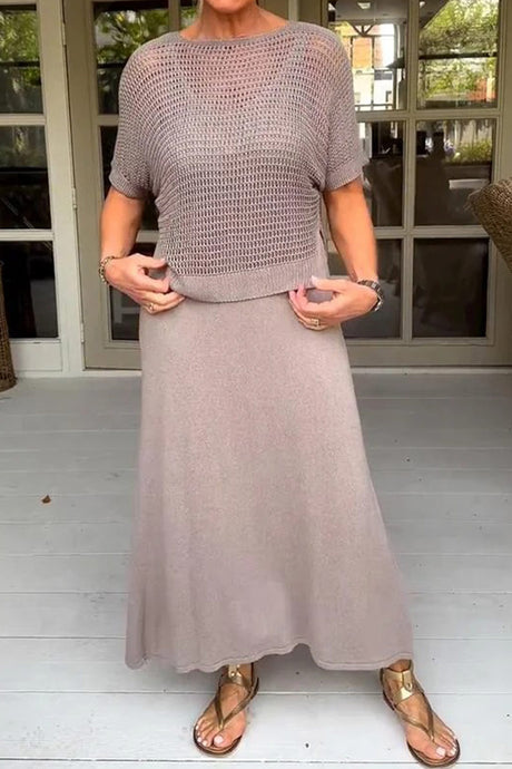 Hollow Out Knit Cover-up Tank Dress Two-piece Set