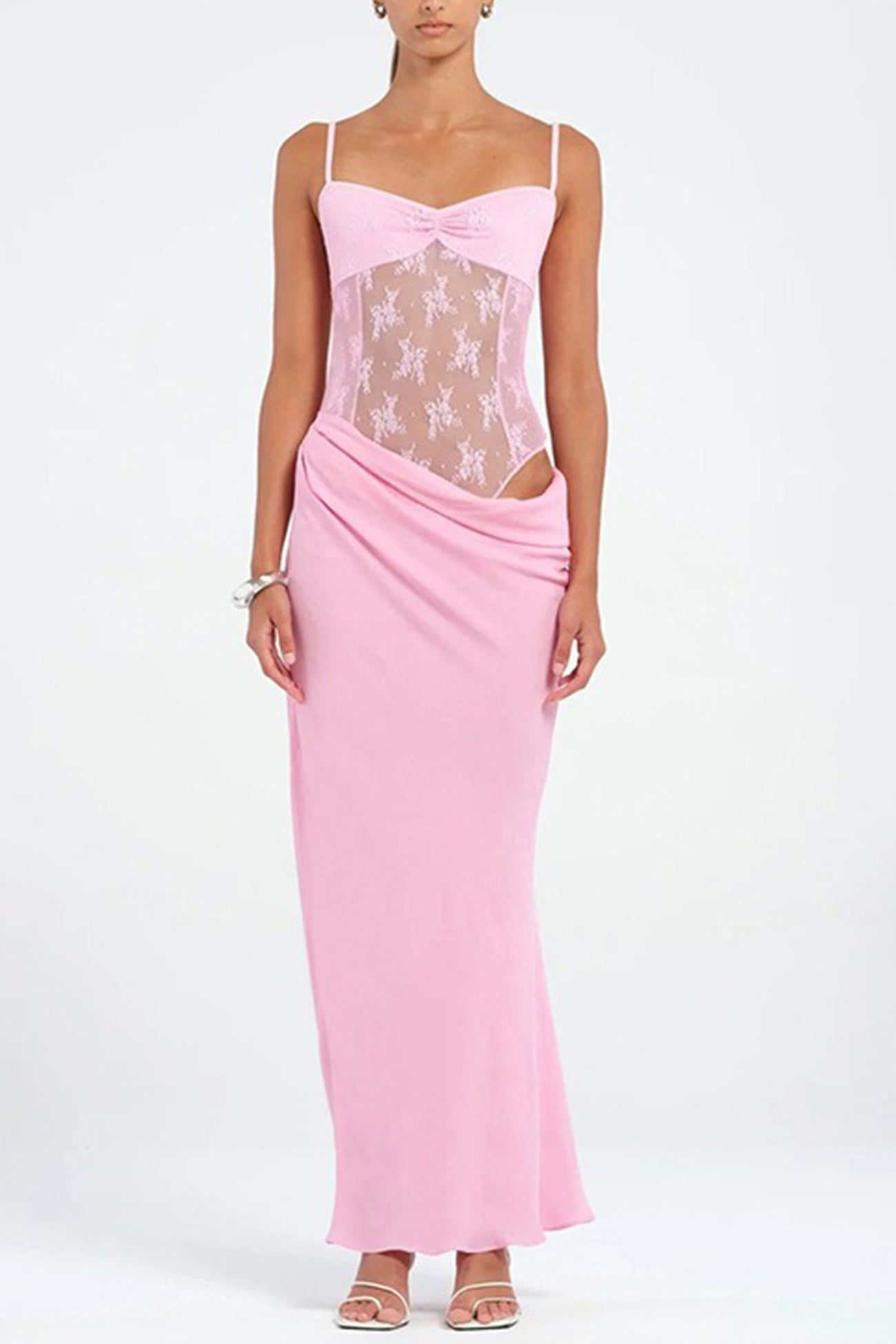 Low Cut Lace Patchwork Ruched Cami Dress