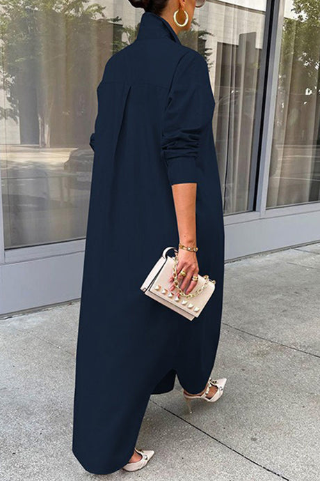 Solid Color Single-breasted Long Blouse