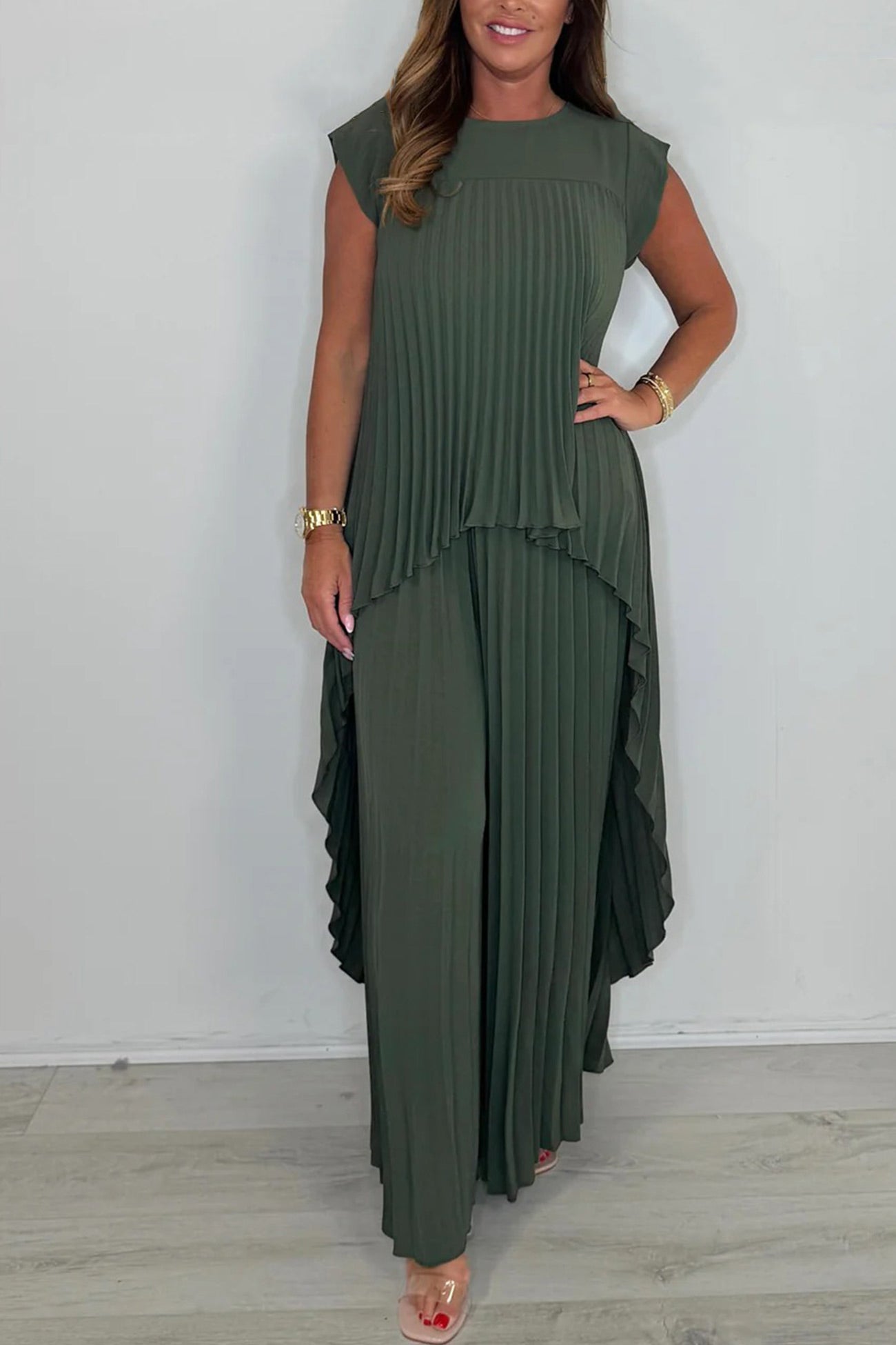 High-Low Pleated Tank Top Pants Set