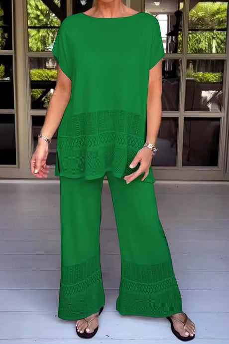 Solid Color Hollow Out Knit Two-piece Outfit