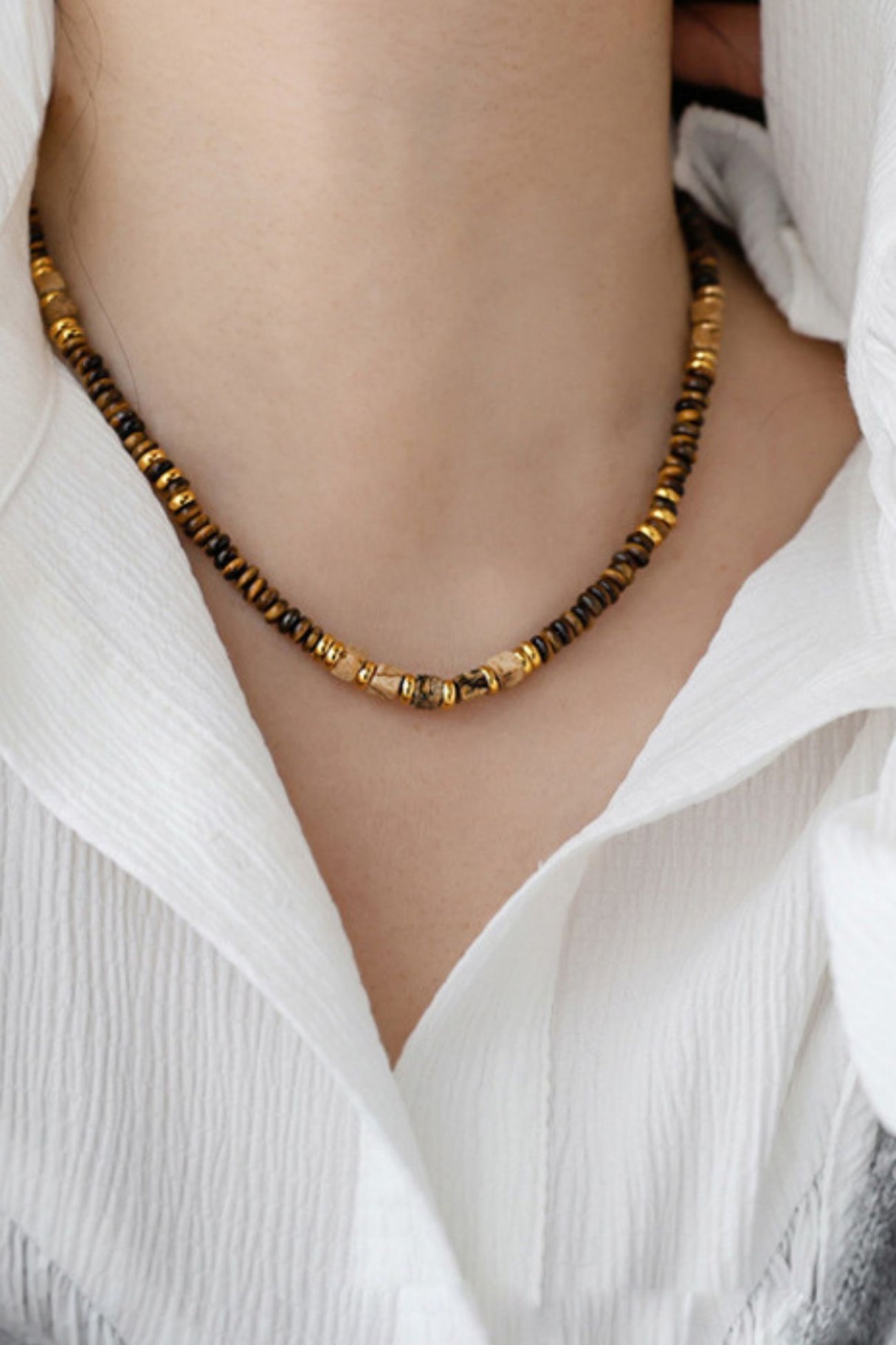 Retro Tiger Eye Stone Beaded Necklace