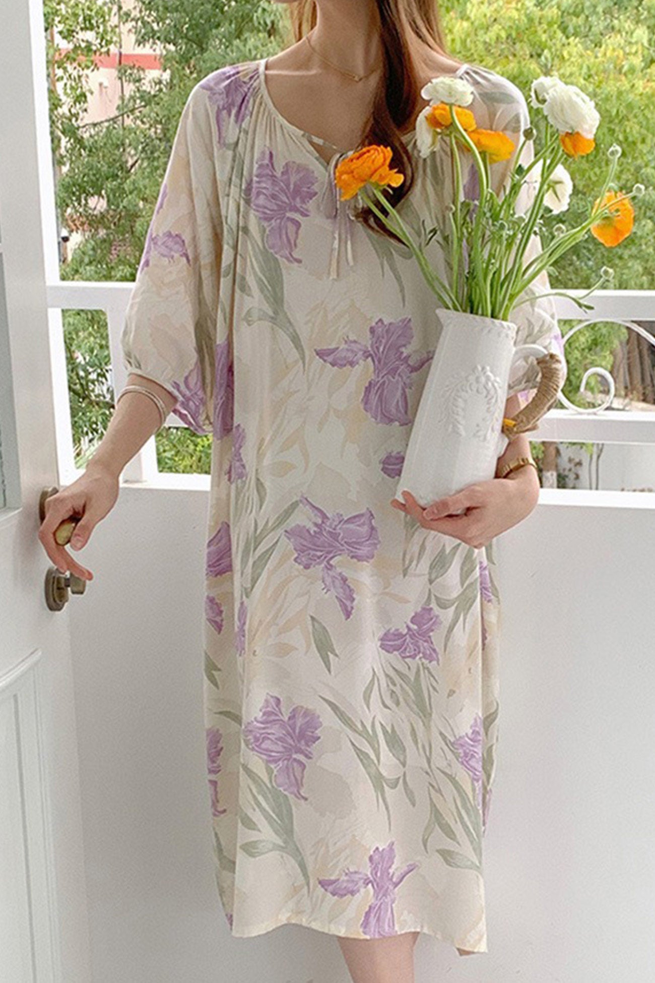 Arolora Printed Tie-up Oversize Loungewear