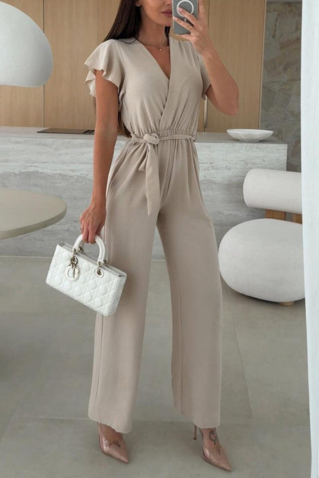 Arolora Ruffled Sleeve Tie-up Waisted Jumpsuits