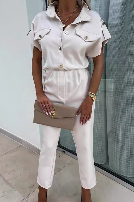 Arolora Cap Sleeve High Waist Cargo Jumpsuits