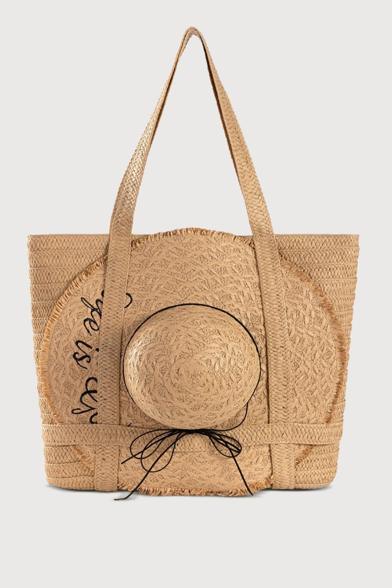 Arolora Handmade Solid Color Straw Bag With Hat
