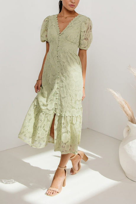 Arolora Lace Single-breasted Midi Dress