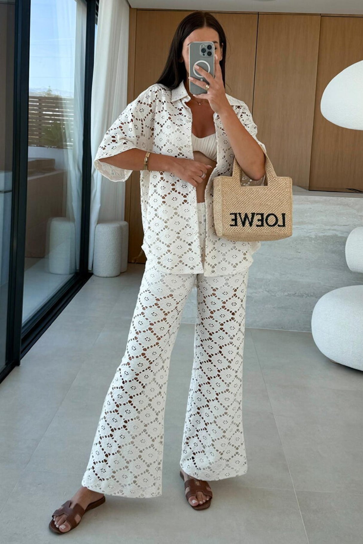 Arolora Lace Lapel Blouse Two-piece Set