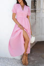 Arolora Puff Sleeve Single Breasted Slit Dress