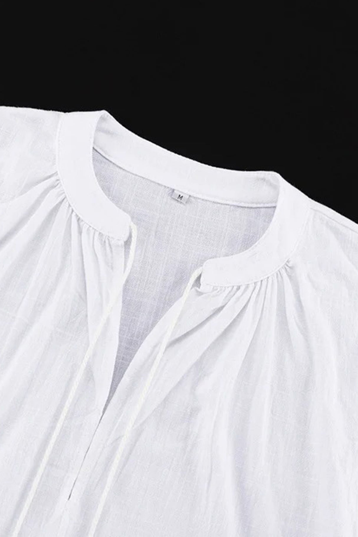 Arolora V-neck Lantern Sleeve Cotton Shirt Set