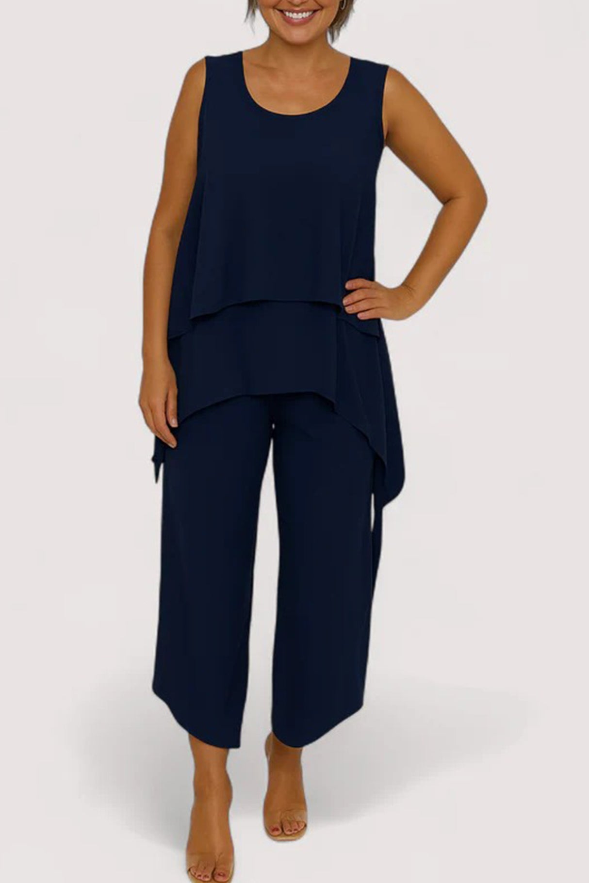 Arolora Solid Color Irregular Three-piece Outfit