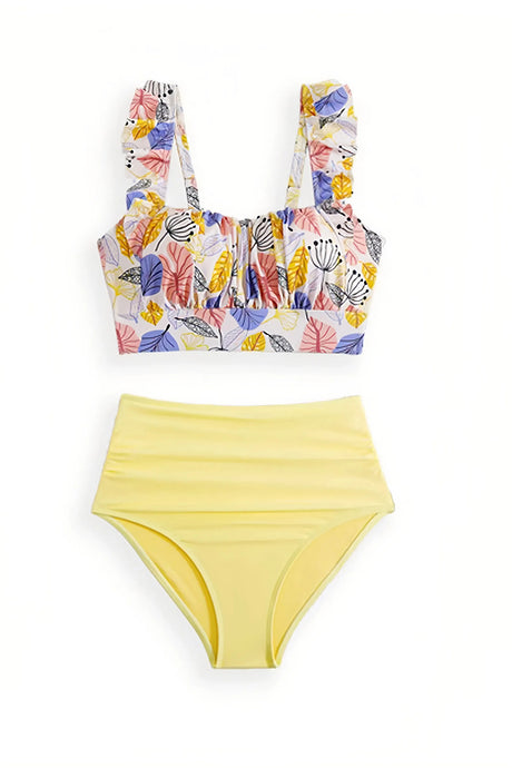 Arolora Ruffle Floral Print Swimsuit With Sarong