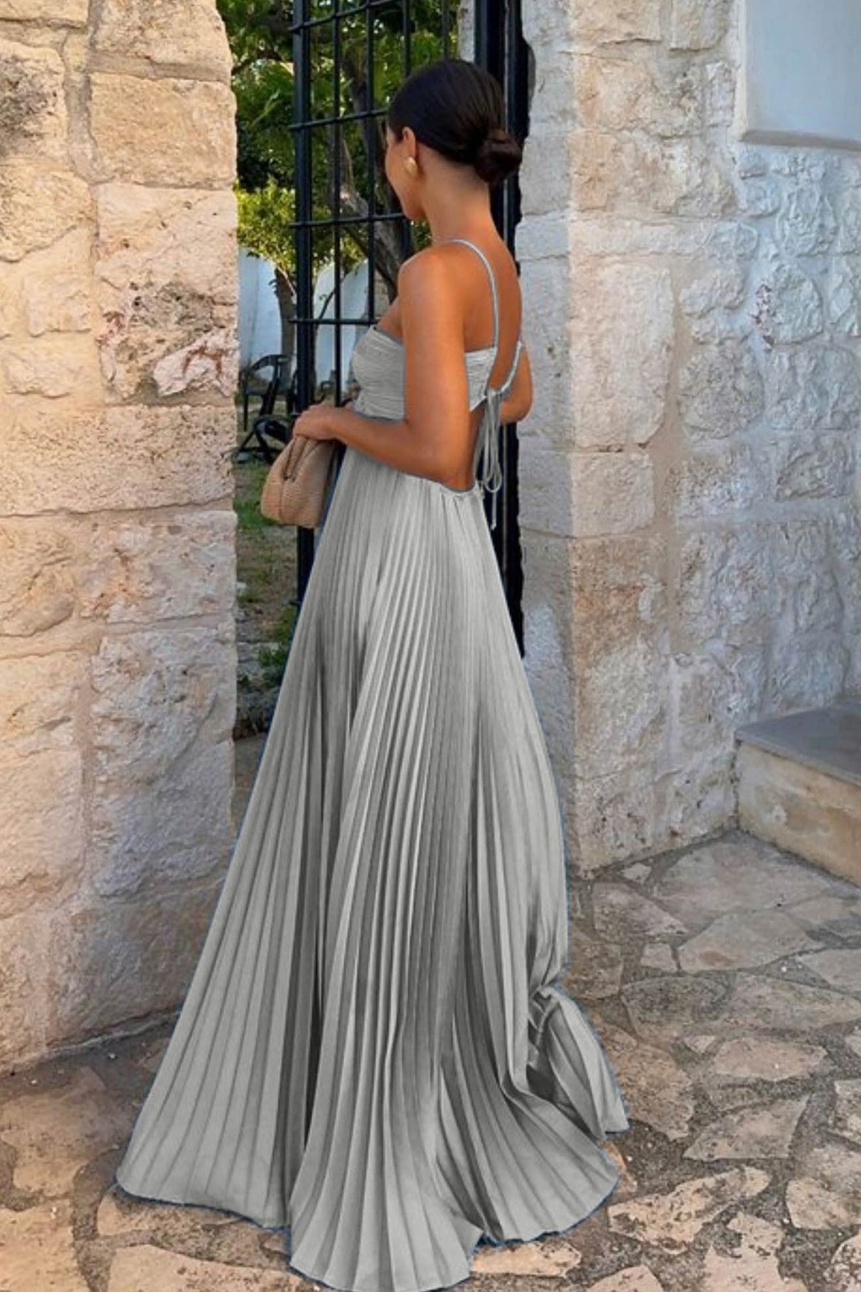 Arolora Halterneck Cutout Pleated Maxi Dress