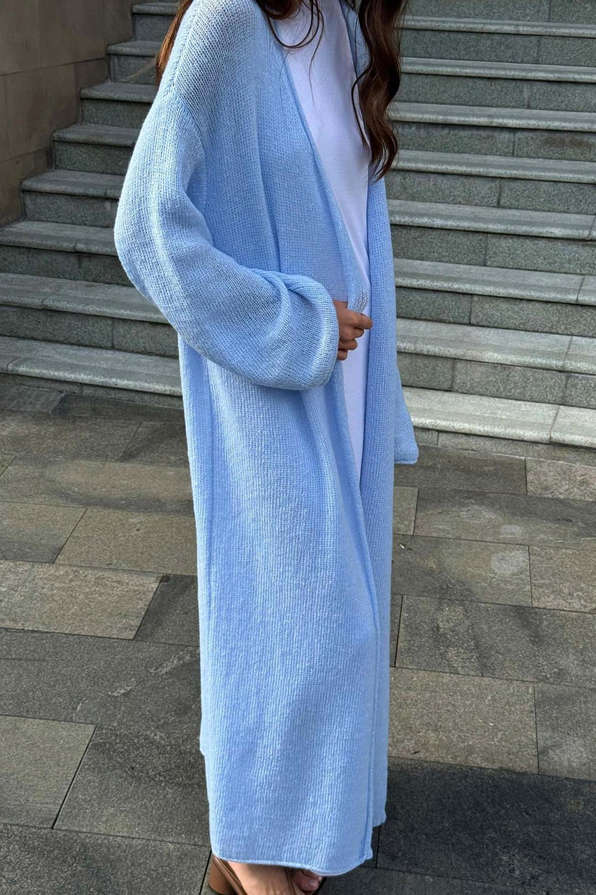 Solid Color Open Front Long Cardigan