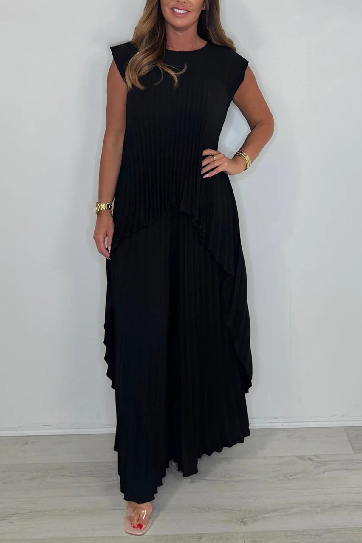 High-Low Pleated Tank Top Pants Set