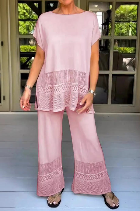 Solid Color Hollow Out Knit Two-piece Outfit
