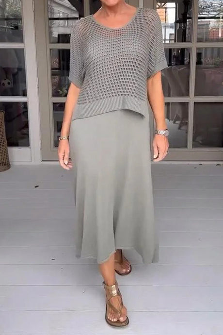 Hollow Out Knit Cover-up Tank Dress Two-piece Set