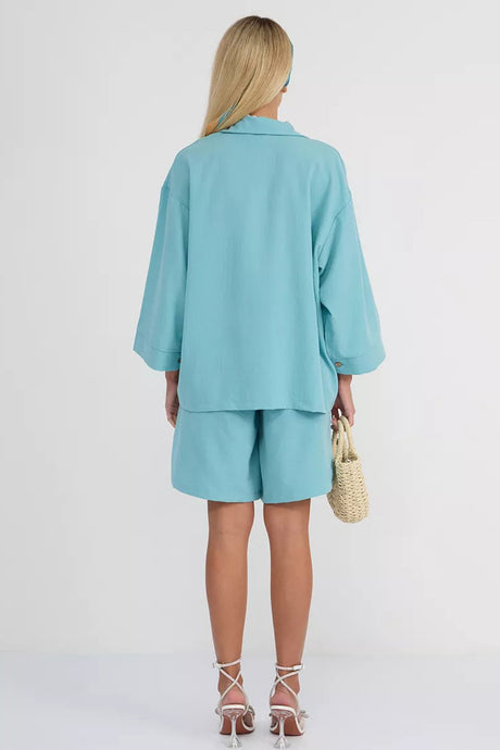 Solid Color Shirt Single-breasted Bermuda Shorts Set