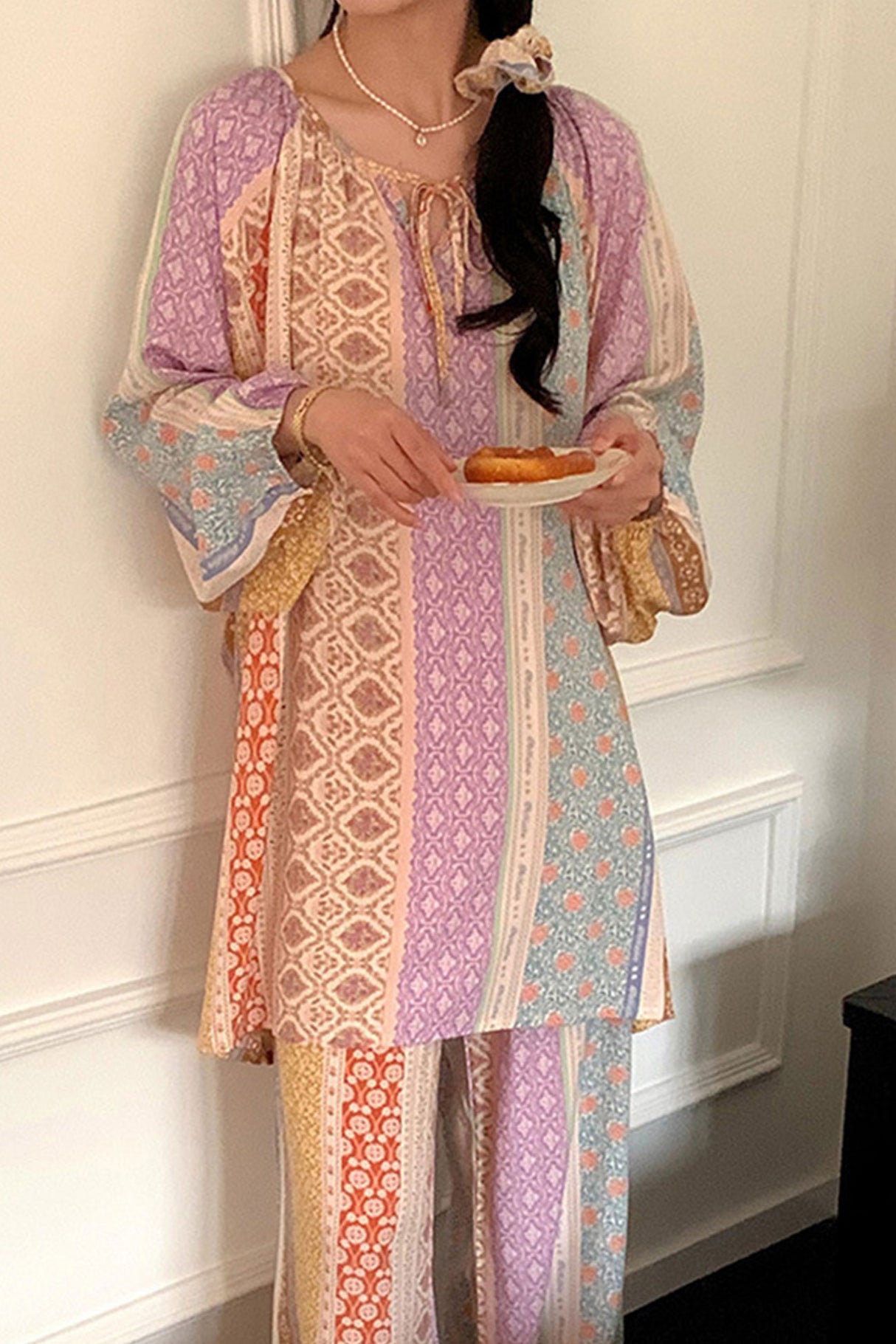 Arolora Printed Tie-up Oversize Loungewear