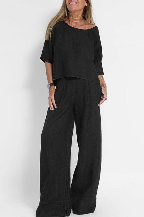 Arolora Solid Color Half Sleeve Cotton Shirt Pants Set