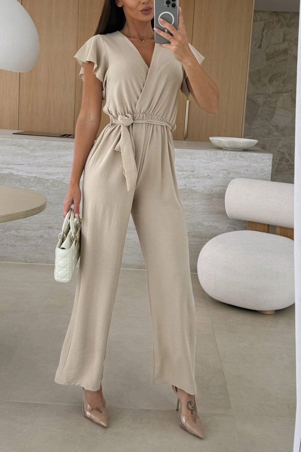 Arolora Ruffled Sleeve Tie-up Waisted Jumpsuits