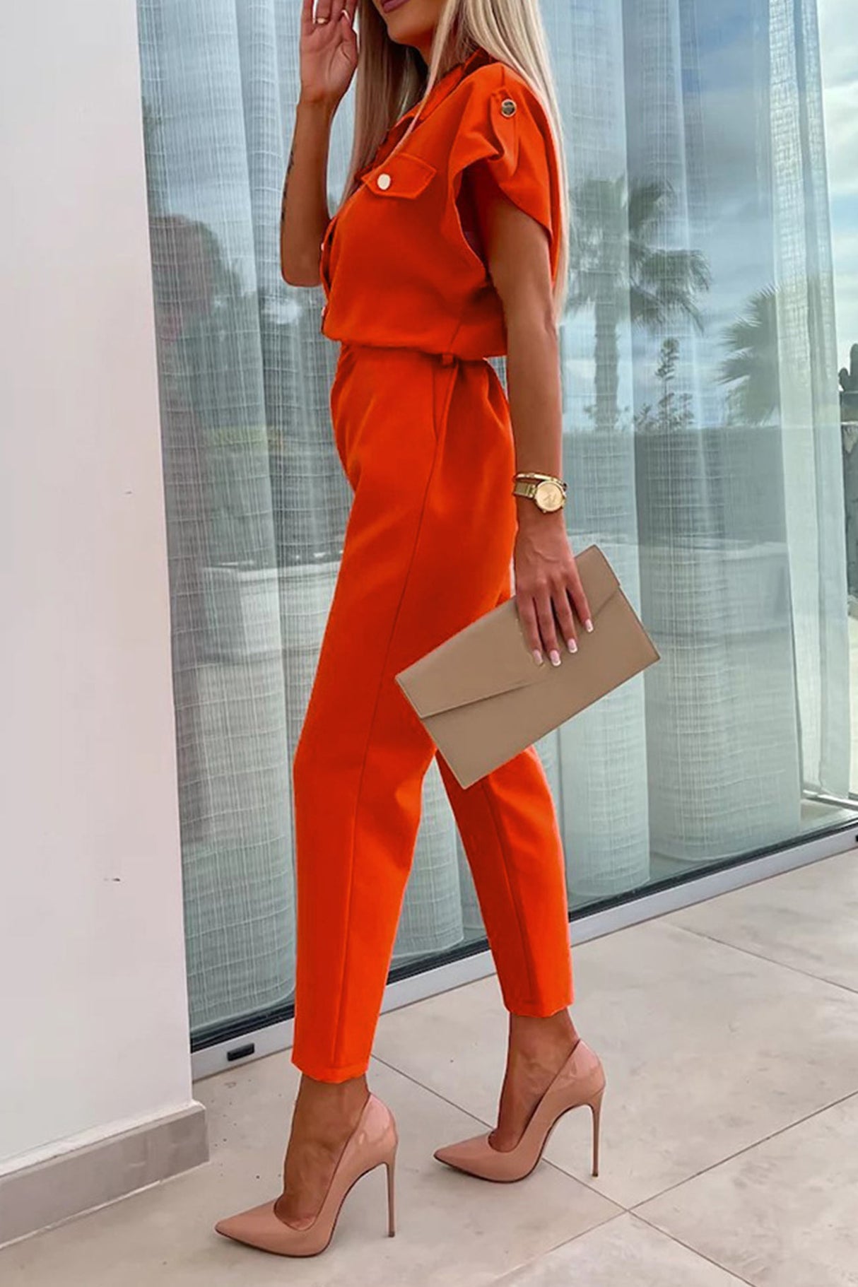 Arolora Cap Sleeve High Waist Cargo Jumpsuits
