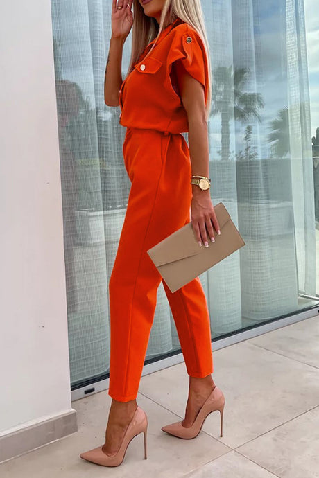 Arolora Cap Sleeve High Waist Cargo Jumpsuits