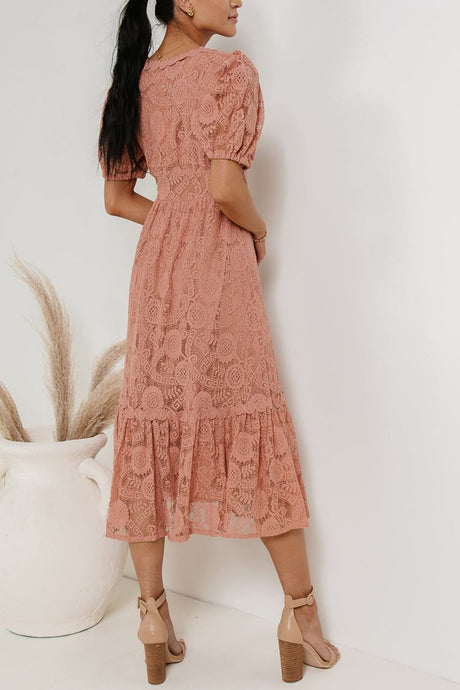 Arolora Lace Single-breasted Midi Dress