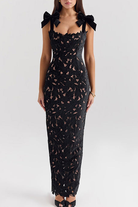 Arolora Bow Straps Hollow Out Maxi Dress
