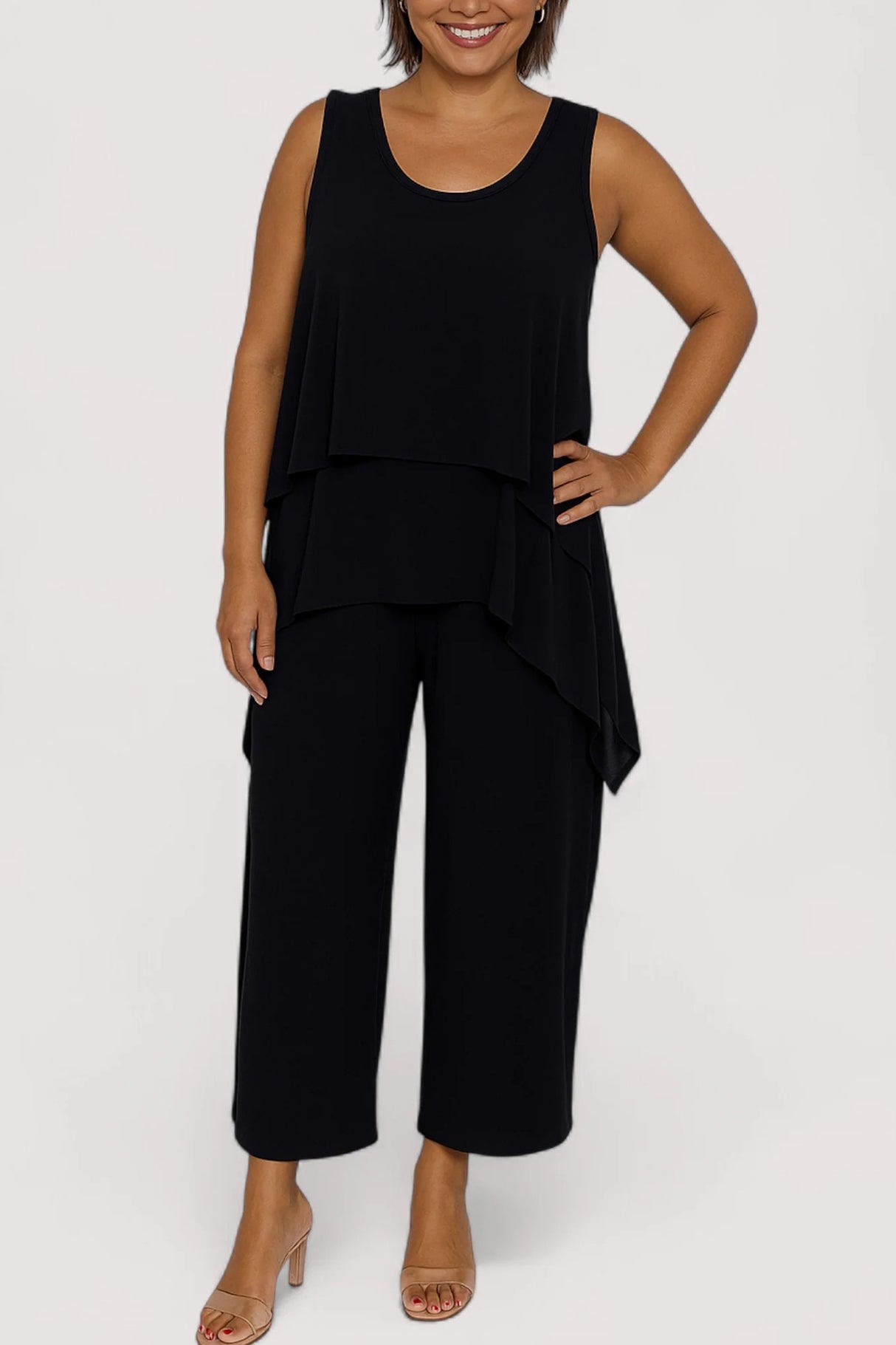 Arolora Solid Color Irregular Three-piece Outfit