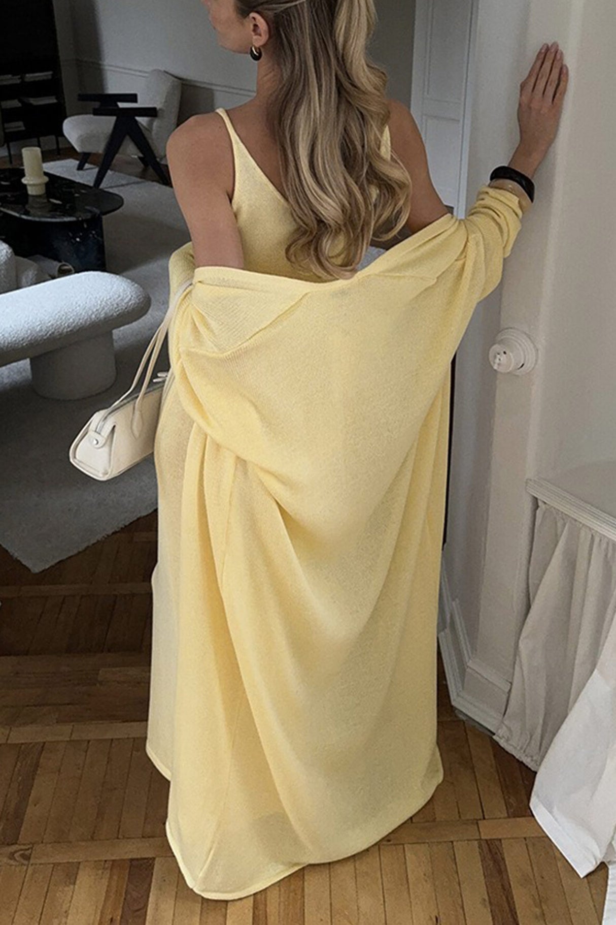 Solid Color Open Front Long Cardigan